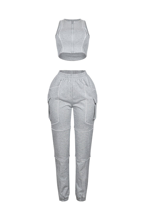 Gaga Piping Detail Zip-Up Top & Pants SET